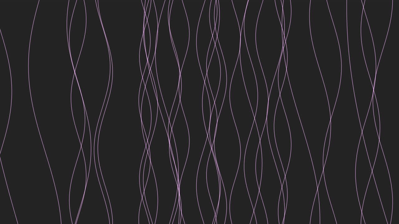 Abstrato contínuo de finas linhas de onda roxas se movendo em um fundo escuro, criando um padrão fluido e suave ideal para planos de fundo em movimento, visuais de música, apresentações e projetos de design digital moderno.