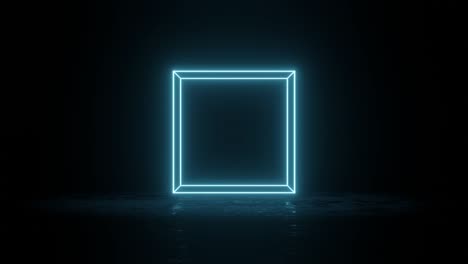 cube with light blue neon edges spins and hovers over a dark surface. minimal seamless motion graphic animated background