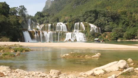 famous ban gioc - detian falls in cao bang, on the border between vietnam and china - tourist attraction - panning shot