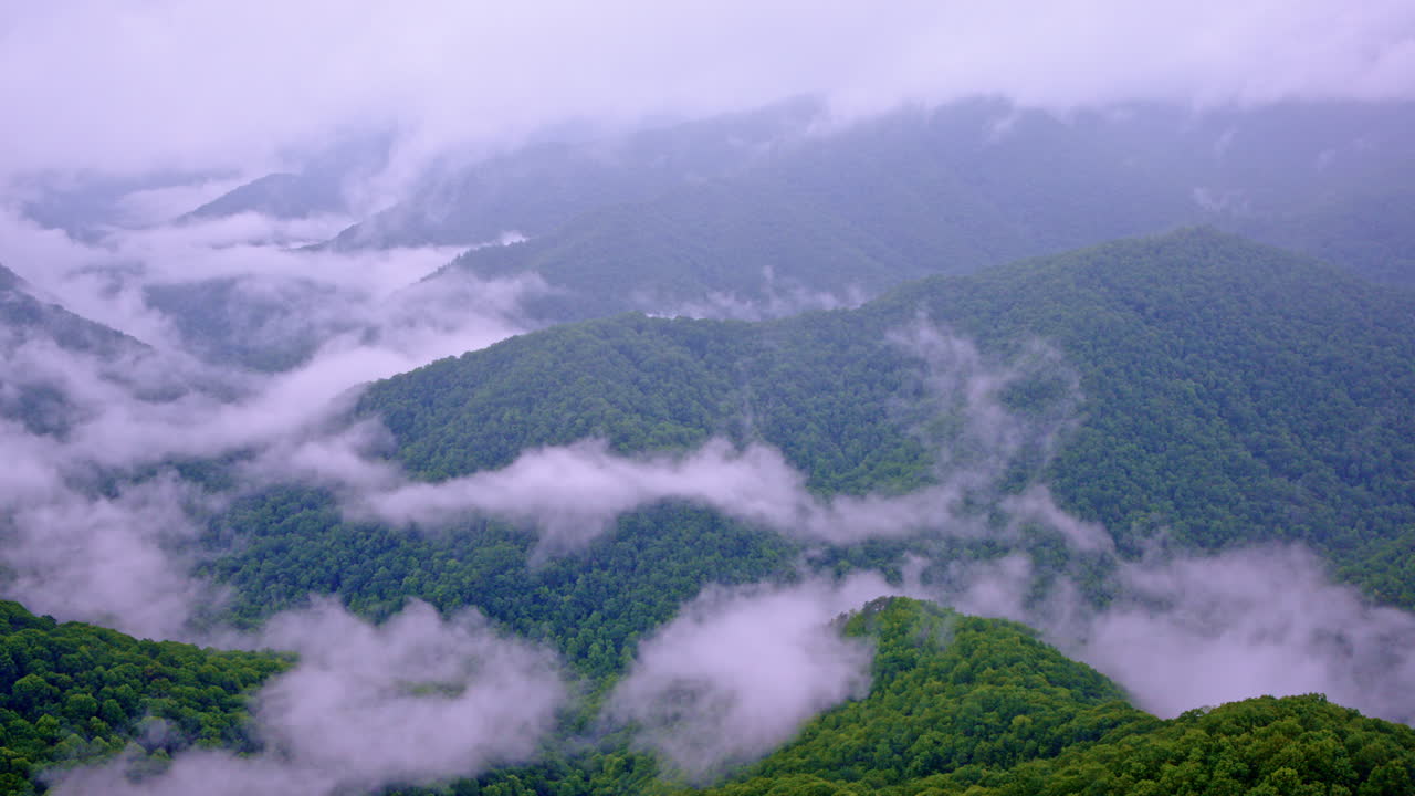 Atmospheric sweep across misty Smoky Mountain crests