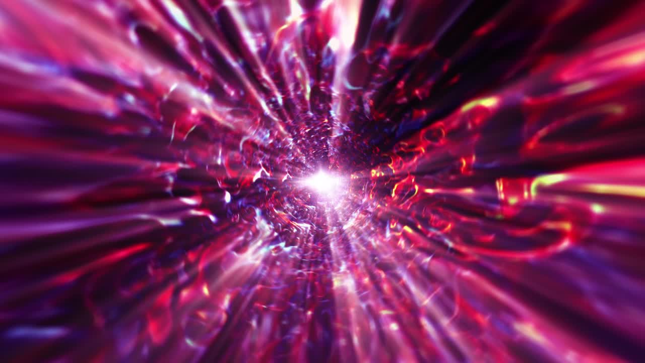 volando en un colorido concepto de túnel de hiperespacio de energía de fuego abstracto. 4k brillantes flujos de energía de vórtice brillan luz bucle sin costura animación 3d. ondas de energía de plasma animación efecto de explosión de bucle de túnel.