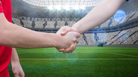 animation of players shaking hands over sports stadium