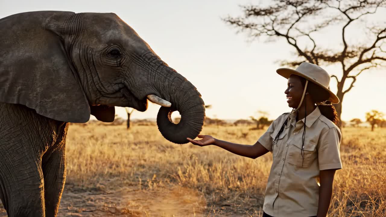 Woman Interacting with Elephant on Safari