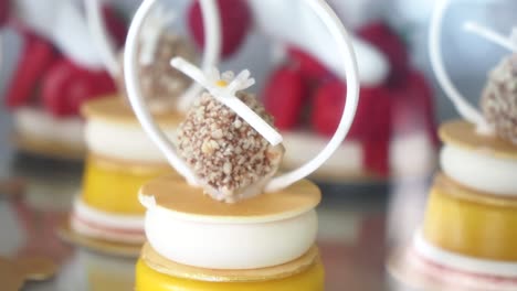 close-up of elegant individual dessert with nuts