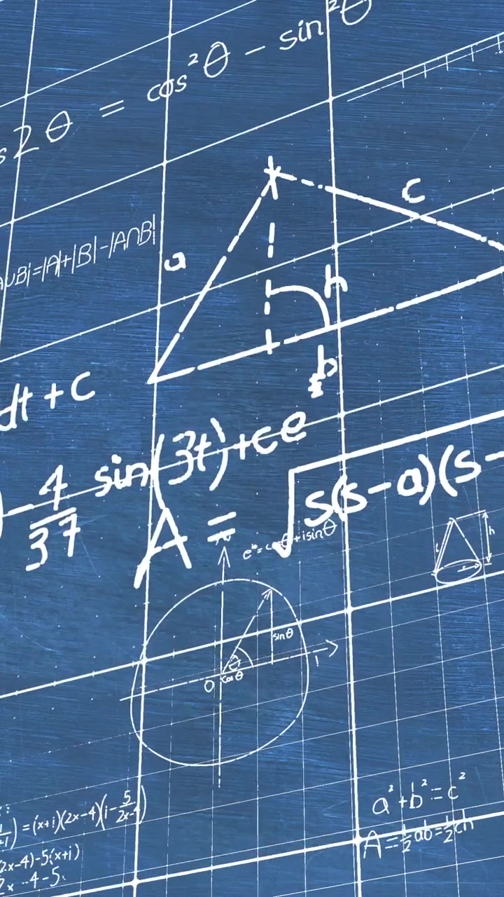 A chalkboard displays complex mathematical equations, with copy space