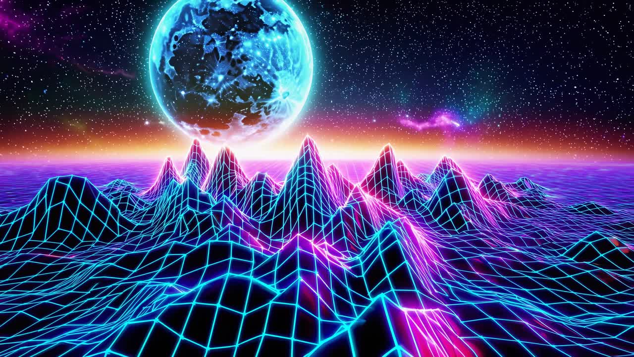 Retro Cyberpunk Landscape with a Planet