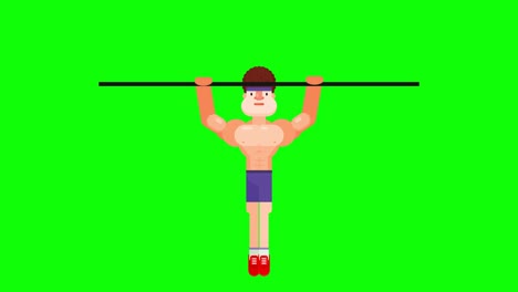 animation of young boy doing pull ups on horizontal bar.