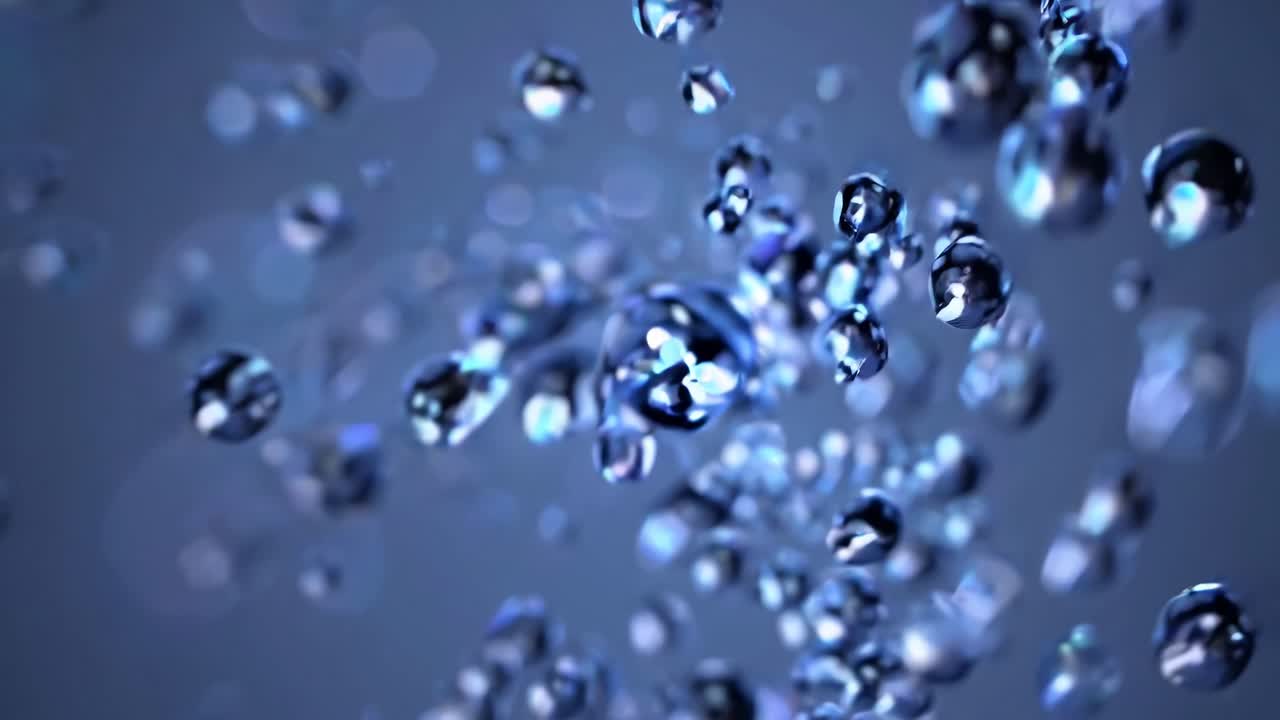 Close-up video of floating water droplets, captured with a macro lens