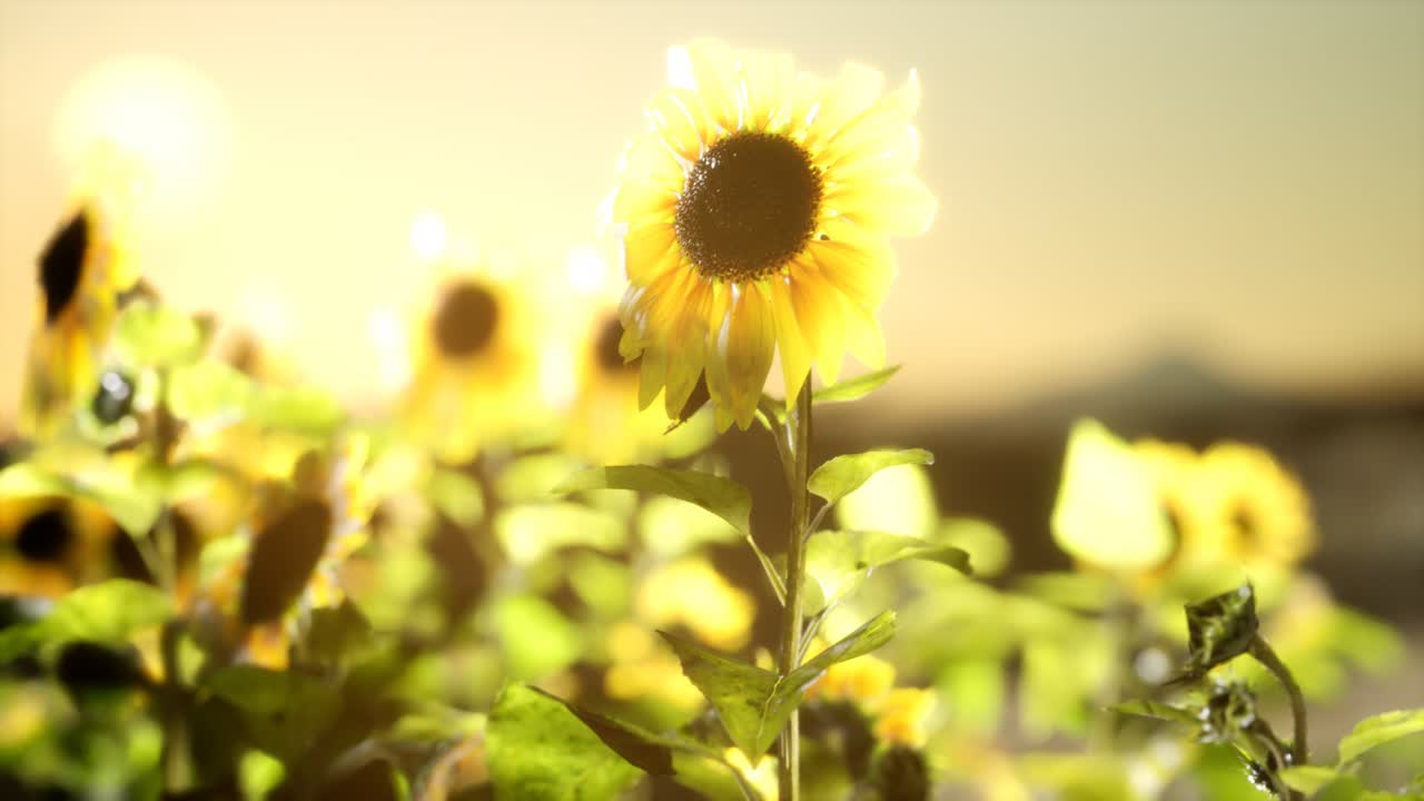 campo de girasol en una cálida noche de verano