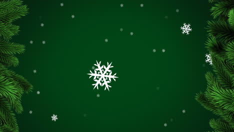 animación digital de copos de nieve y estrellas que se mueven contra un fondo verde