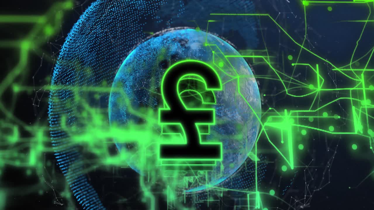 노란색 원의 애니메이션 검은색 배경에 바이너리 코드 스캔 범위