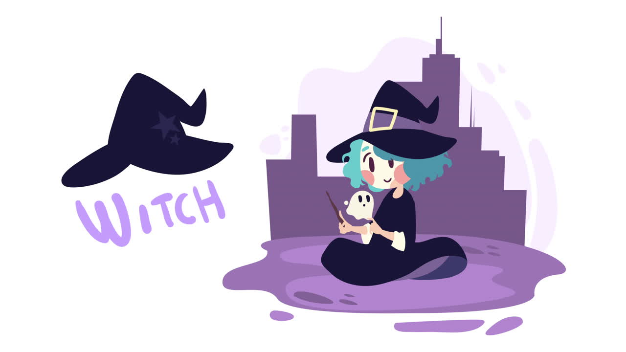마녀와 유령과 함께 행복한 할로윈 애니메이션