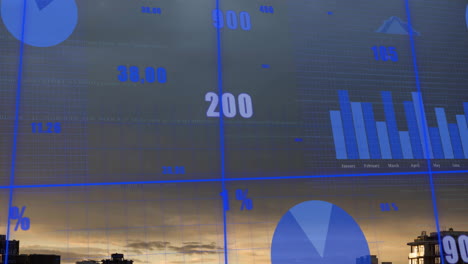 animation of digital data processing over cityscape