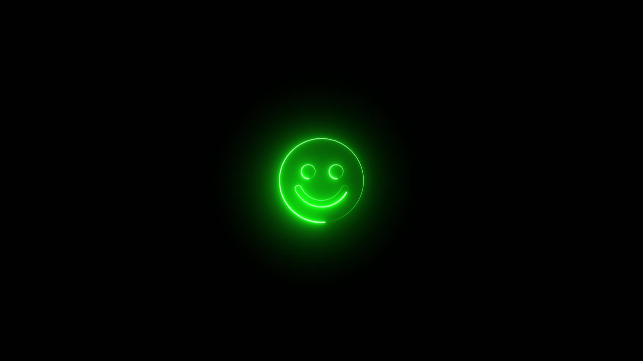 Animazione emoji faccina sorridente neon verde su sfondo nero