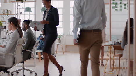 business people shaking hands young businessman greeting corporate manager for job interview enjoying career opportunity in busy office
