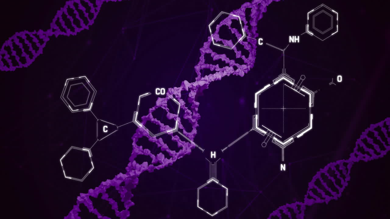 animación de la fórmula química sobre las cadenas de adn