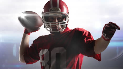 animation of lights moving over male american football player in action throwing ball