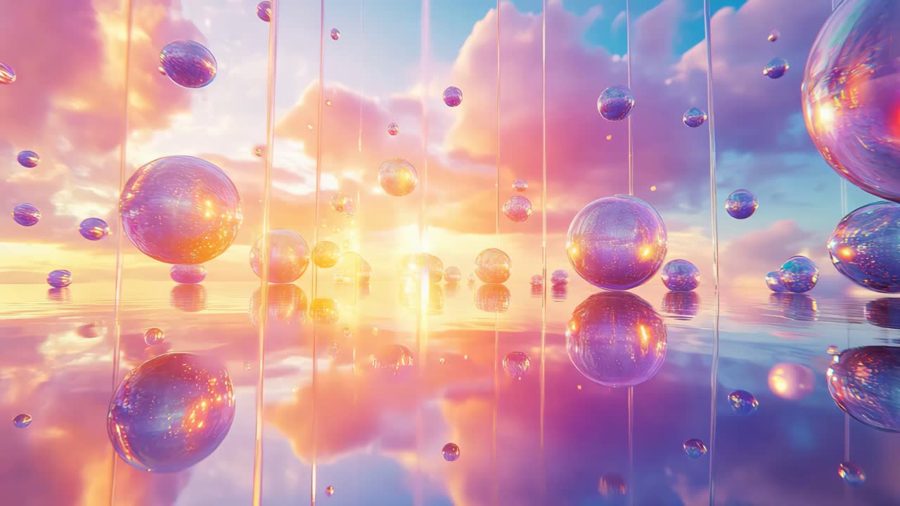 Abstract Sunset with Floating Spheres