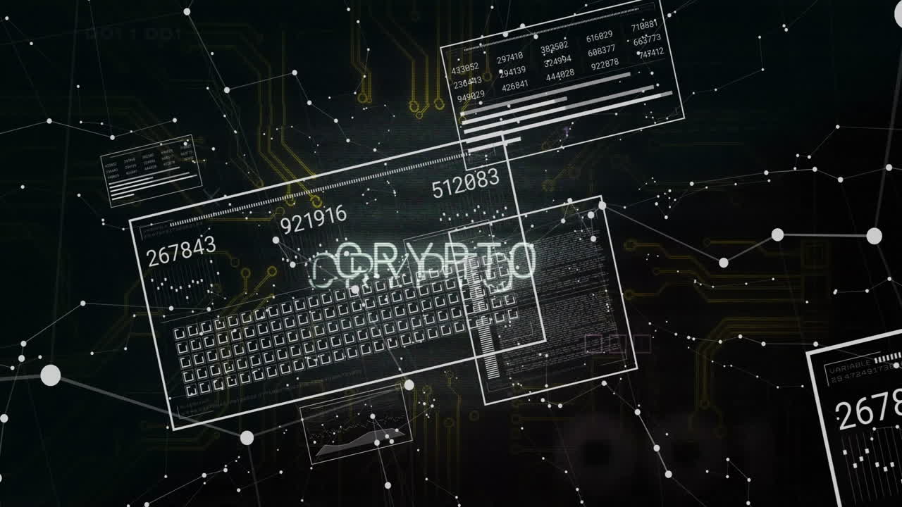 디지털 네트워크와 바이너리 코드를 통해 암호 텍스트 애니메이션