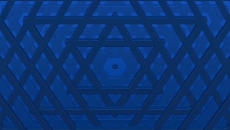 Concept: Judaism background. Dark blue stars of david grow on the light blue surface.
