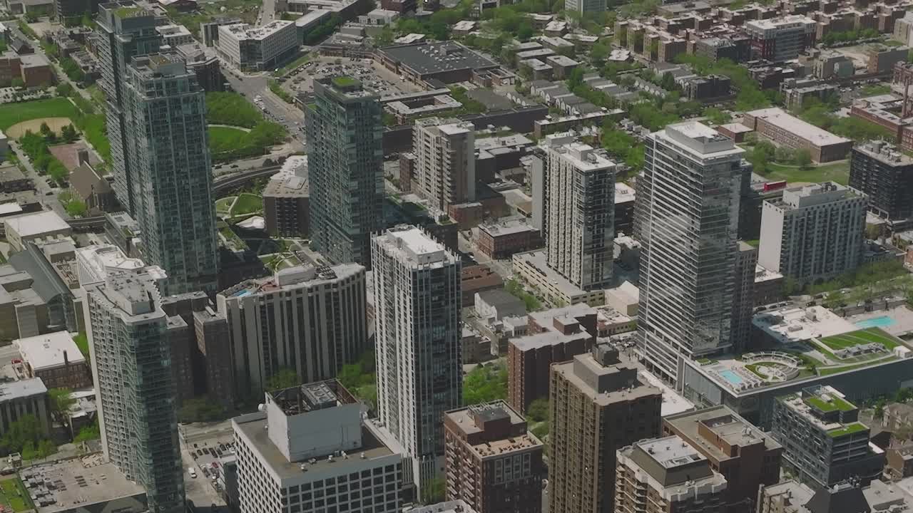 Chicago skyline with urban development viewed from above