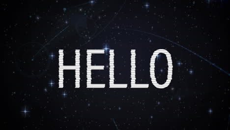 animación de hello sobre estrellas y fondo negro