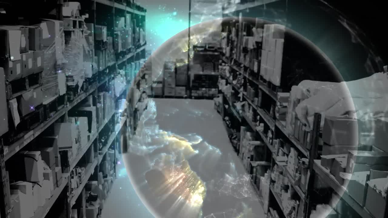 창고의 선반에 대한 연결 네트워크의 애니메이션