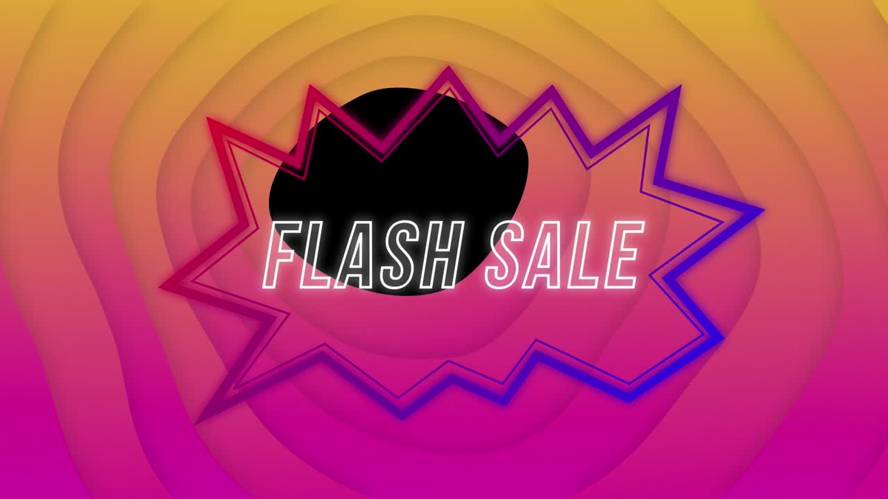 Animation of flash sale text over shapes and speech bubble