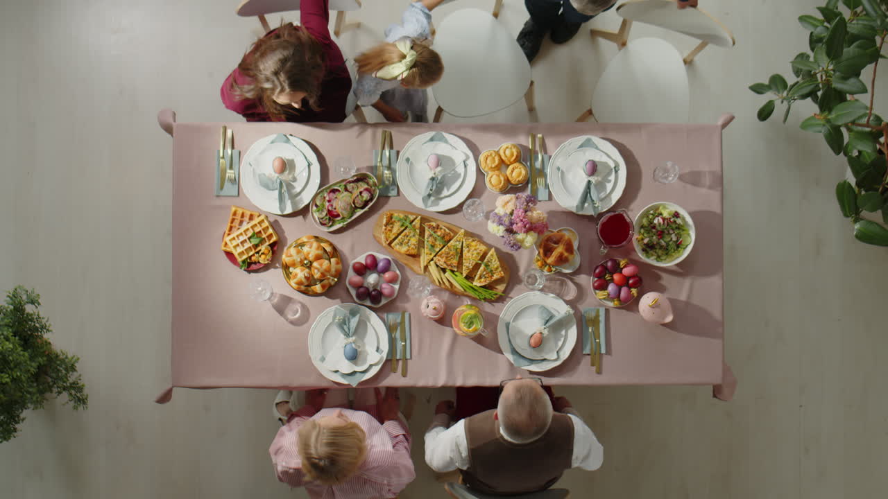 Top Down of Family Gathering for Easter Dinner