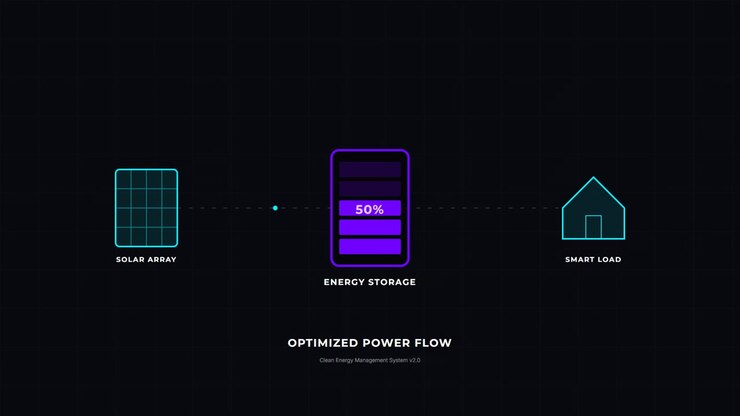 Digital infografik, der viser opladningsprocessen for solenergilagring