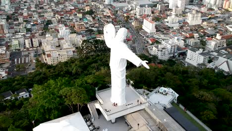 drone shot of christ the redeemer from above