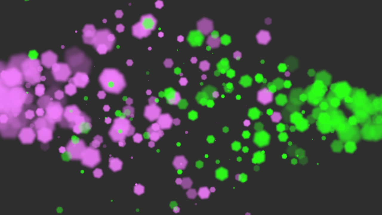 애니메이션 플라이 추상 보라색과 녹색 보케와 빛나는 배경에 입자 새해 복 많이 받으세요 및 메리 크리스마스 테마