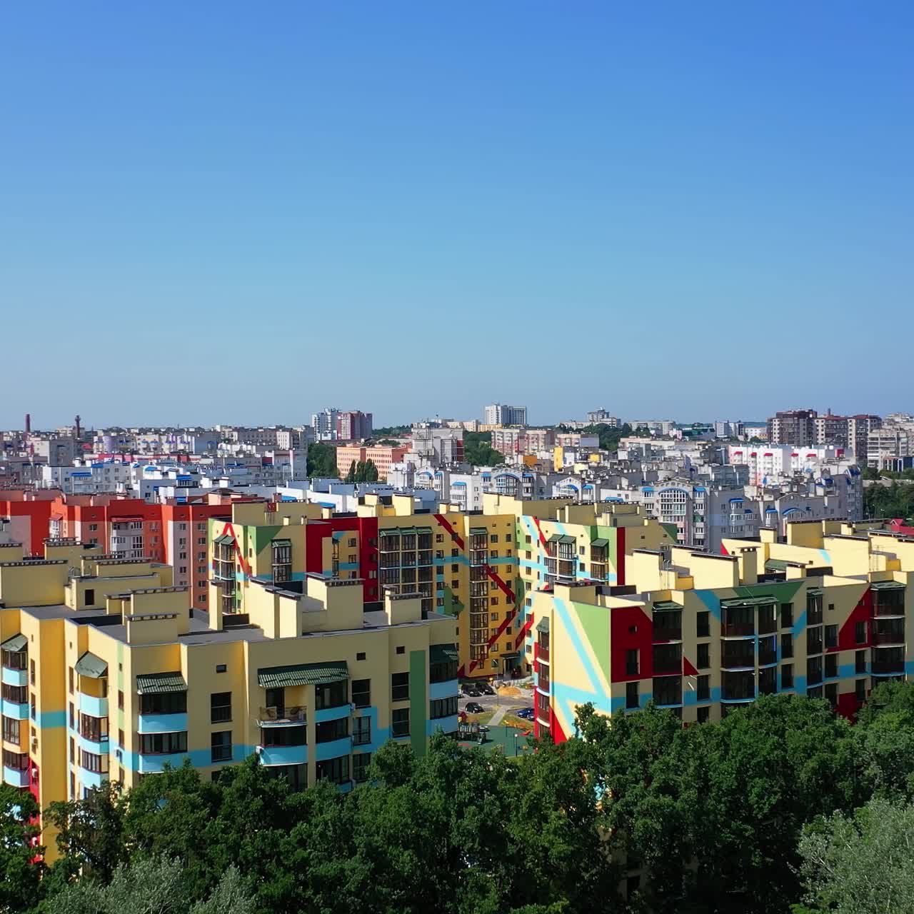 Colorful cityscape with modern residential buildings