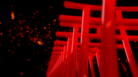 red torii gates in japan, traditional japanese animation, loop,