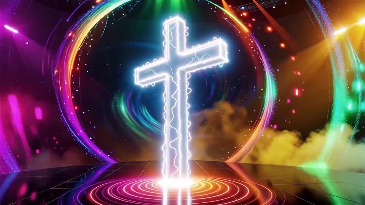 Christliches Kreuz, himmlisches Licht, Anbetungshintergrund.