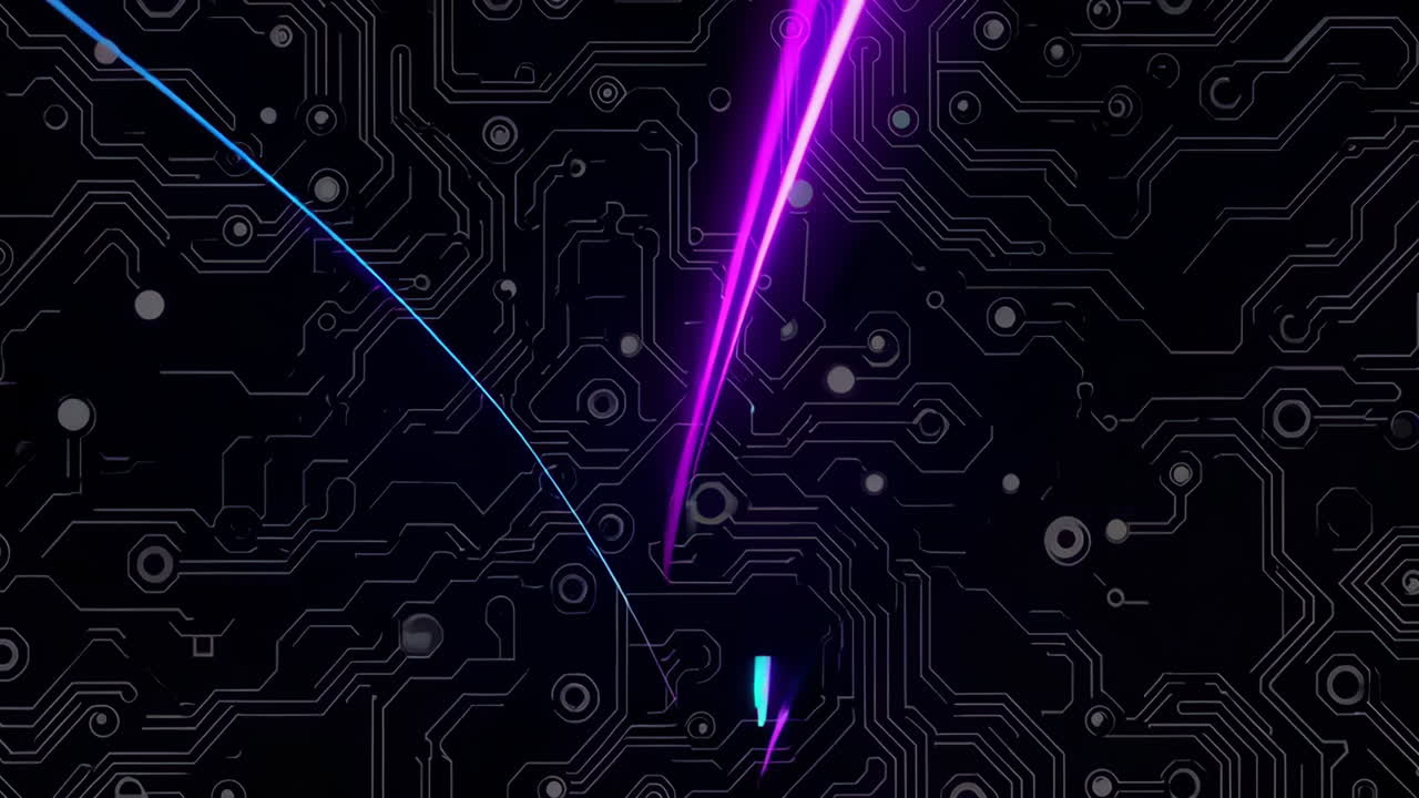 Abstract Cyberpunk Circuit Board with Glowing Neon Lines
