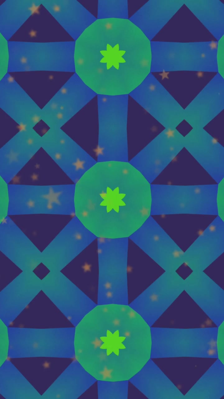 Animation of abstract patterns over floating dots against blue background