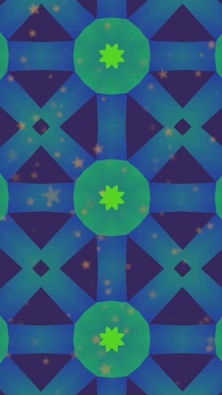 Animation of abstract patterns over floating dots against blue background