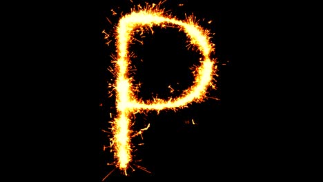 alphabet p text sparkler glitter sparks firework loop animation