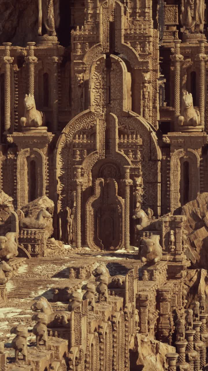 Area di scavo che evidenzia sculture antiche e grandi ingressi