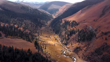 aerial view of river flowing in the mountain valley