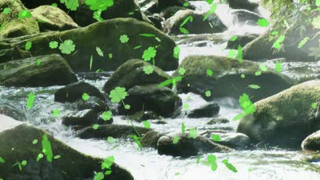 animación de iconos de trébol sobre rocas y ríos