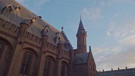 european dutch castle palace cathedral chapel in the netherlands holland in the hague city town with traditional authentic architecture and cinematic scenery walkthrough view