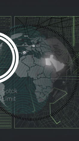animación del procesamiento de datos y globo sobre fondo negro