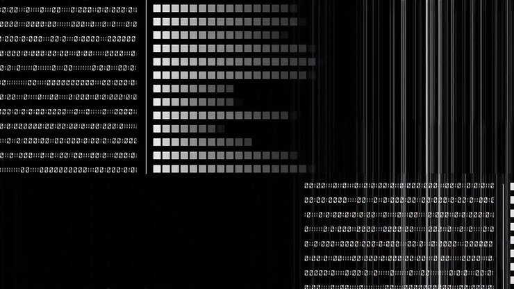 Animation of data processing on black background