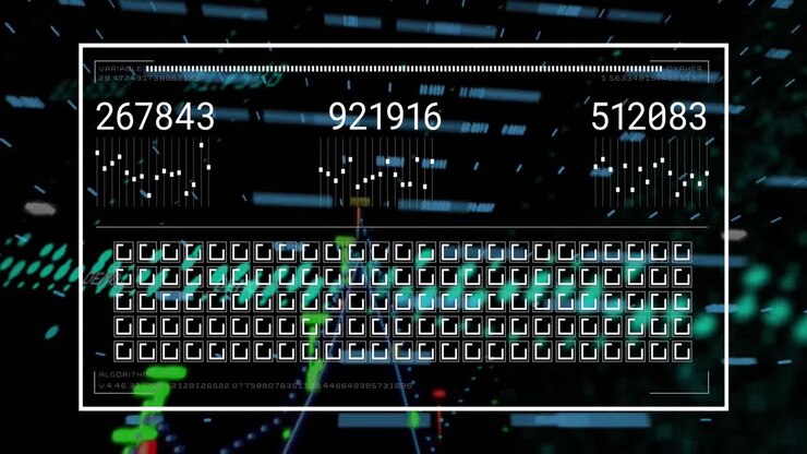 Animation of data processing over black background