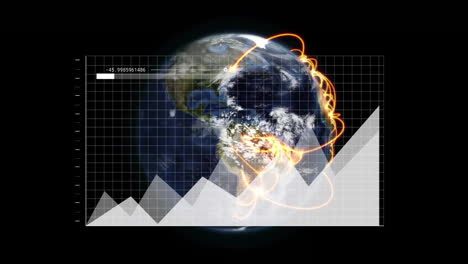 Animation-Der-Digitalen-Datenverarbeitung-über-Dem-Globus-Auf-Schwarzem-Hintergrund