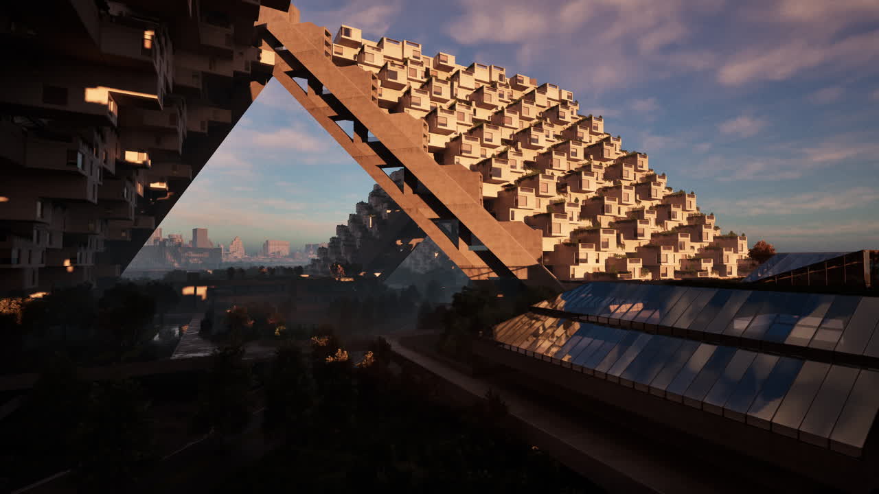 기하학적 건축과 함께 미래의 도시 풍경