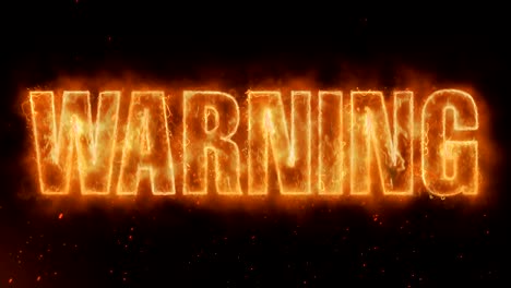 warning word hot burning on realistic fire flames sparks and smoke continuous seamlessly loop animation