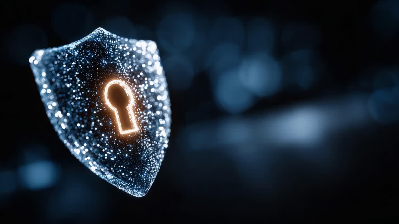 Digital Security Concept Showcasing a Shield with a Keyhole, Representing Cybersecurity and Protection Against Threats in a High-Tech Environment